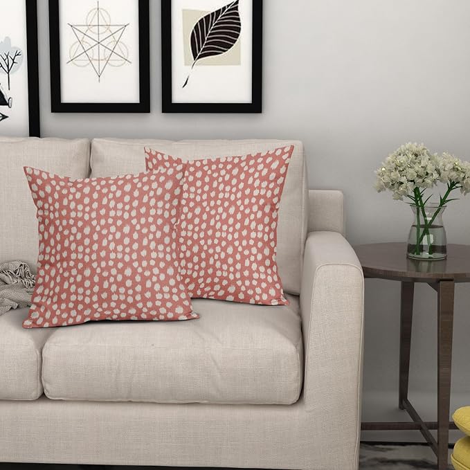 Sweetshow Coral Pink Cream Dots Pillow Covers 20x20 Set of 2 Boho Design Polka Dot Throw Pillows Modern Trendy Print Outdoor Decorative Pillowcase Square Linen Cushion Cases Decor for Sofa Couch Bed