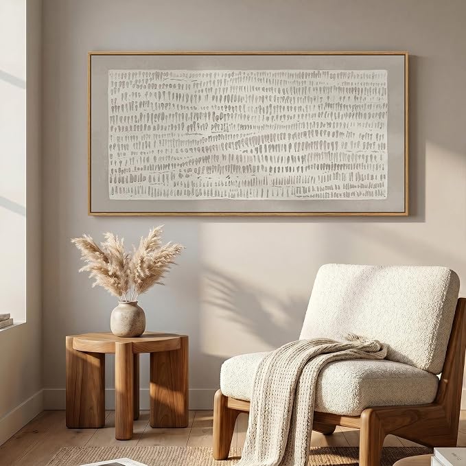 Large Framed Neutral Abstract Wall Art for Living Room, Horizontal Beige Minimalist Canvas Prints Paintings Artwork for Walls, Organic Modern Wabi Sabi Pictures Wall Decor for Bedroom Dining 60x30 In