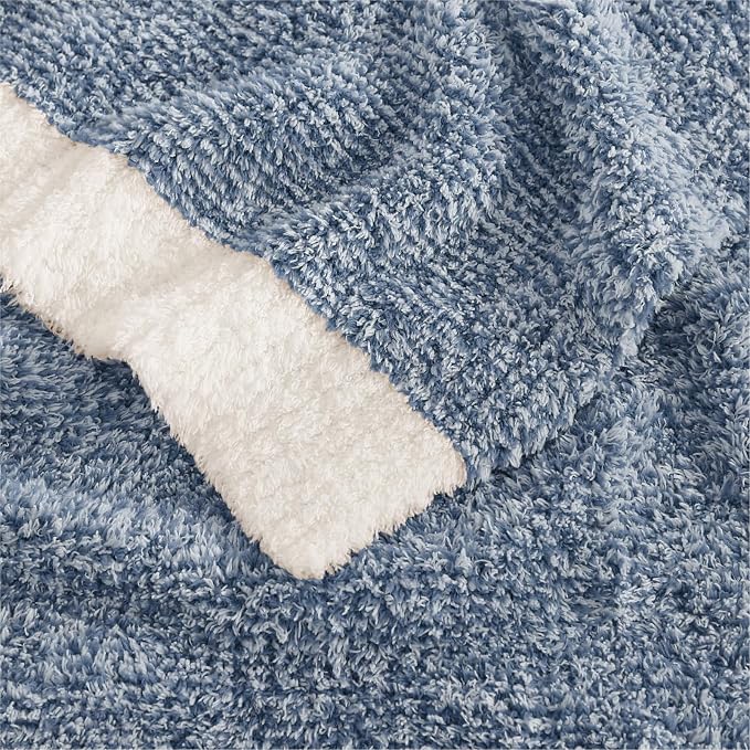 Soft Throw Blanket for Couch-Cozy Reversible Knitted Blankets | Lightweight Warm Fluffy Decor for Women, Mom, Her & Girls, Sofa, Chair, Bed, 50x70in, Cationic Dyeing Blue