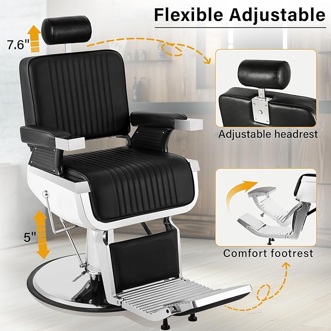 Barber Chair, Black Heavy Duty Reclining Hydraulic Salon Chair for Hair Stylist with Footrest and Headrest, Adjustable 360° Swivel All Purpose Chair Spa Beauty Equipment for Barbershop