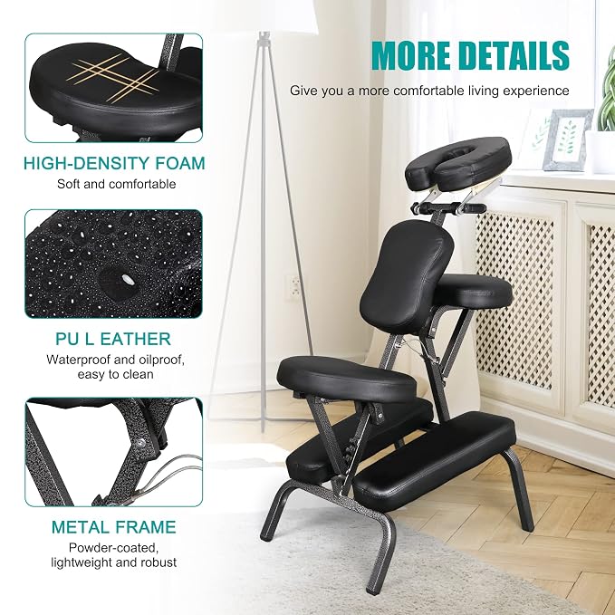 Nova Microdermabrasion Portable Massage Chair Foldable Tattoo Therapy Chair 4 Inches Thickness Sponge Face Cradle Spa Salon Massage Chair (Black)