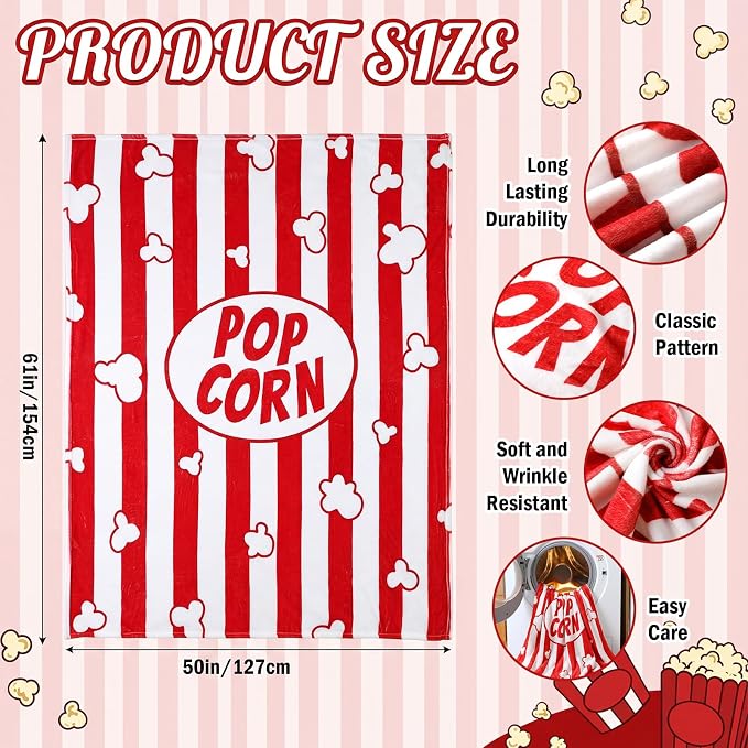 50'' x 60'' Popcorn Movie Throw Blanket Gifts for Women Movie Lover | Movie Popcorn Blanket Gifts for Women Soft Warm Lightweight Cozy Cinema Theme Throw for Bed Sofa Couch Living Room Decor