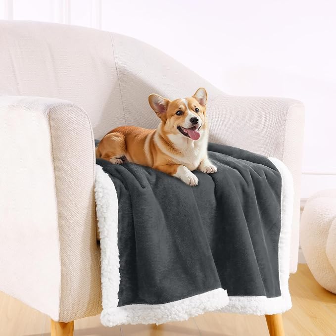 Smiry Waterproof Blanket Throw, Reversible Dog Blanket for Sofa Couch Bed | Soft Leakproof Sherpa Fleece, Washable Furniture Couch Protector for Large Dogs Cats, 40"x60", Dark Grey/White