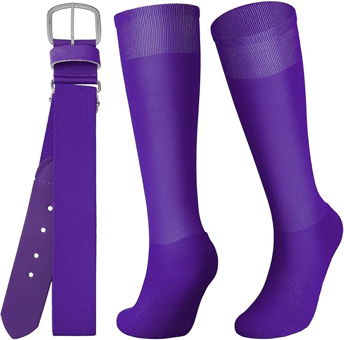 Zhanmai Baseball Belt and Socks Combo Adjustable Softball Socks and Elastic Waist Belt for Youth Boys Girls, Adult