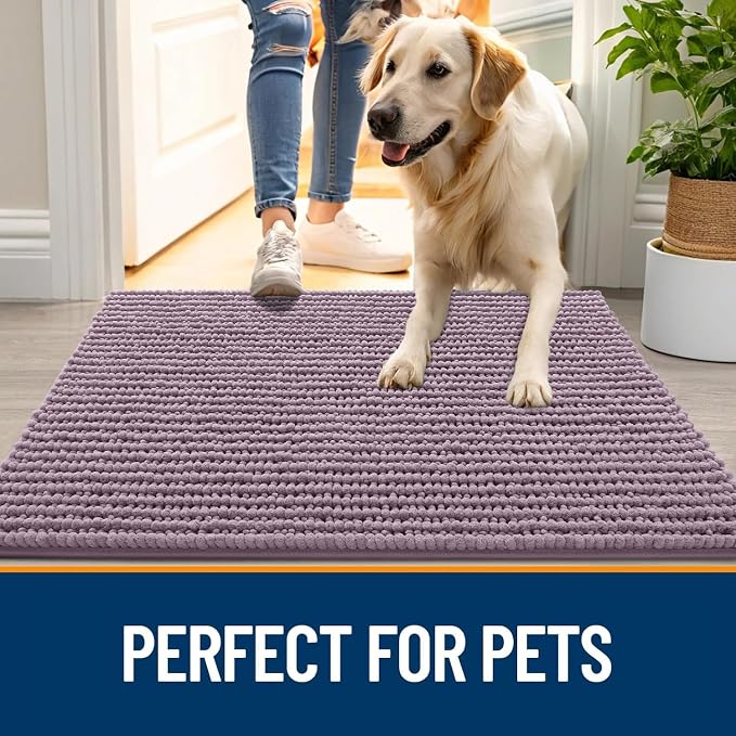 OLANLY Dog Door Mat for Muddy Paws 24x16, Extra Absorbent Chenille Mud Mat | Deep Plum, Absorbs Moisture and Dirt, Non-Slip Machine Washable Doormat, Quick-Drying Indoor Entryway Floor Mat for Dogs