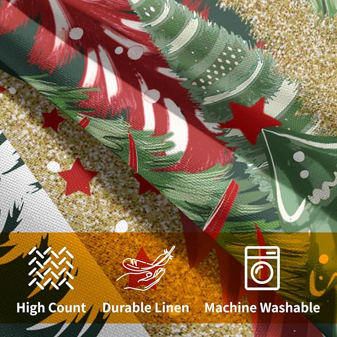 Kawani Christmas Tree Throw Pillow Covers 18x18 Inch Set of 2 Red Gold Green Pine Trees Decorative Pillows Pillowcase Square Cotton Linen Cushion Case for Bed Living Room Outdoor Car