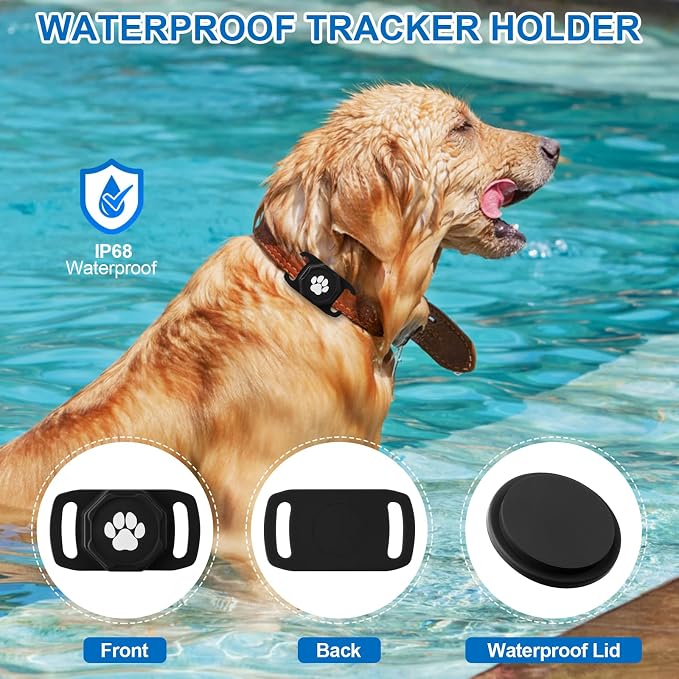 Smart Pet Tracker for Collar - Dog Tracker Pet Location Tracker with Holder | Real-Time Location, No Monthly Fee/ SIM Card, Work with Android Only (Not for IOS), Ultra-Slim, IP68 Waterproof Holder, Black