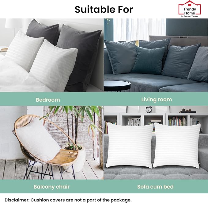Trendy Home 22x22 Throw Pillow Insert (Set of 4, White) Bed and Couch Pillows Stuffer Hypoallergenic, Decorative Home Indoor Outdoor Sofa Pillow Filler (Machine Wash, 4 Pack)