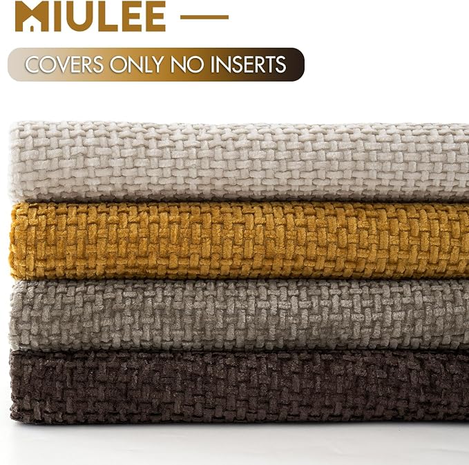 MIULEE Decorative Chenille Fall Pillow Covers Gold Brown 18x18 Pack of 4 | Rustic Home Decor, Earth Tones Set, Couch Throw Pillows, Farmhouse Boho Cushion Covers for Sofa Bed Living Room