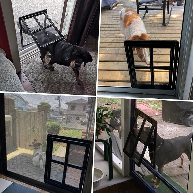 Namsan Pet Screen Door, Dog Door for Sliding Screen Door, 12x16 Inches Doggy Door for Screen Door, Magnetic Close Dog Door Window Porch, Large, Black