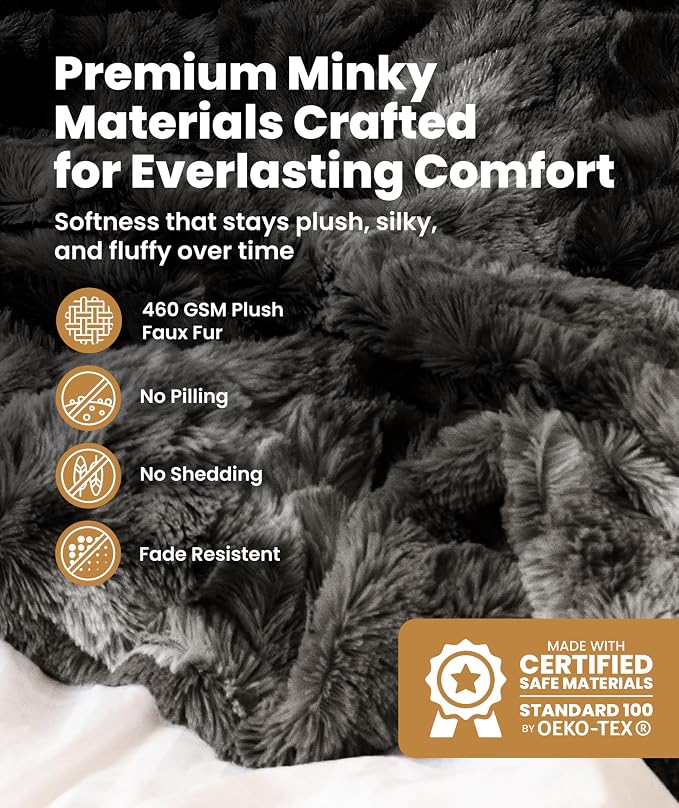 Everlasting Comfort Soft & Comfortable Gray Faux Fur Throw Blanket for Couch - (50"x65") Minky & Fluffy Fall Blankets & Throws, Plush Fuzzy Cover for Bed, Sofa & Living Room - Cozy Home Decor