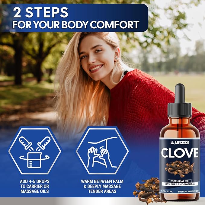 Mecisco Clove Essential Oil Supplement – for Toothache, Oral Care, Skin & Hair – Clove Oil Organic – 1 FL Oz - 30 ml