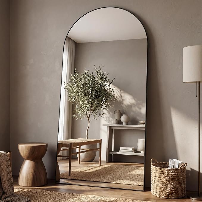 Antok 76" x34” Arched Full Length Floor Mirror, Black Aluminum Frame, Free Standing/Wall Mount/Leaning for Bedroom, Living Room, Dressing Room