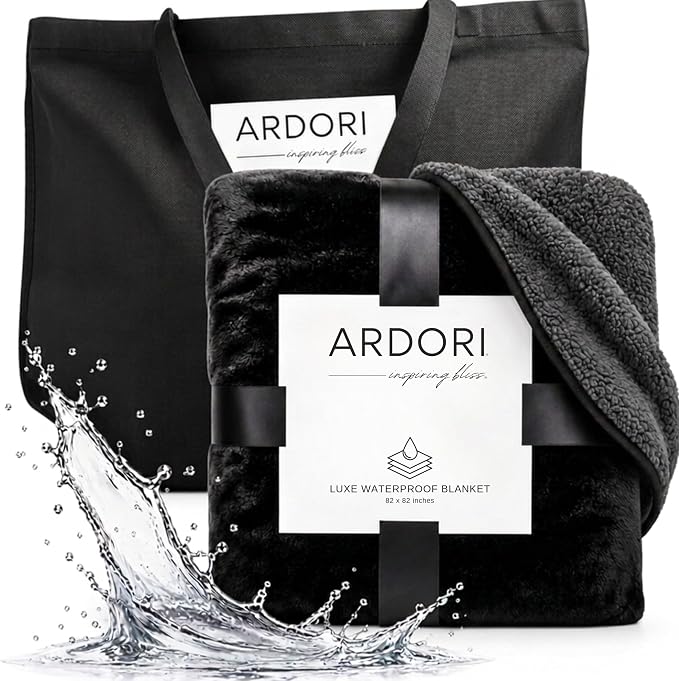 King Size Waterproof Blanket for Bed, Black & Gray Absorbent Fleece 82x82" | Plush Water Proof and Stain Resistant Layered Blankets, Leakproof Top Cover