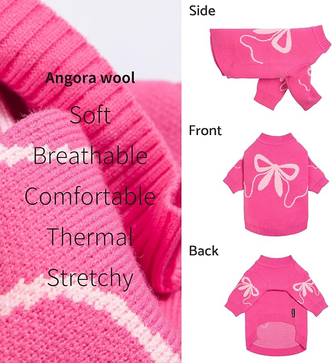 Fitwarm Bowknot Valentines Sweater, Thermal Winter Clothes for Small Dogs Girl, Charming Valentines Outfit, Puppy Chihuahua Jumper, Holiday Pet Apparel, Pink, Extra Small