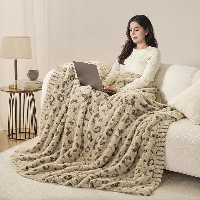 Snuggle Sac Leopard Luxury Faux Fur Blanket Twin Size for Bed Sofa,Ultra Soft Cozy Oversized Fluffy Blanket for Couch Living Room,Brown Leopard,60x80 inches