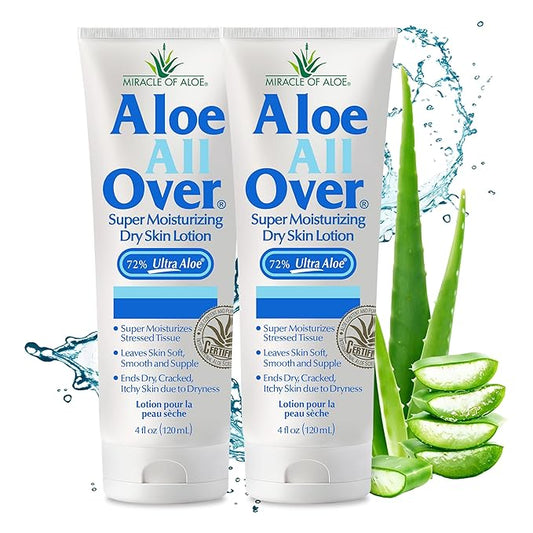 Miracle of Aloe’s Aloe All Over Super Moisturizing Dry Skin Lotion (2-Pack, 4 oz) - Made with 72% UltraAloe Aloe Vera Gel. Safe for Everyone: Men, Women, Kids. Ends Flaking and Restores Dry Skin Fast
