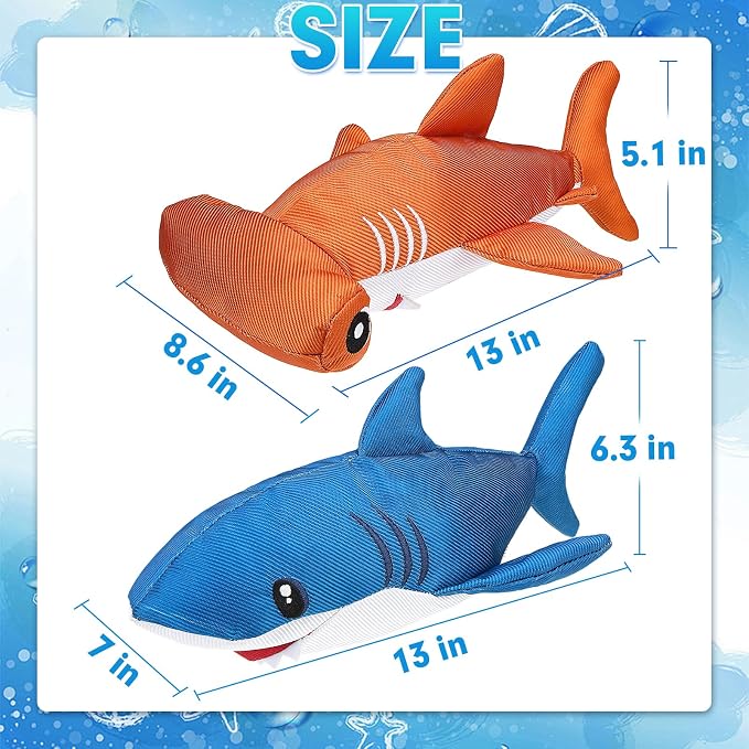 EXPAWLORER Floating Dog Toys Squeaky - 2 Pack Dog Water Toys for Pool Lake Beach, Pup Chew Toy Summer Outdoor Interactive Enrichment Play for Non-Aggressive Small Medium Large Breeds, Shark
