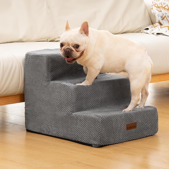 Aodisman Dog Stairs for Small Dogs,Wider 3-Step Pet Steps for Couch & Bed | High-Density Foam Dog Steps with Anti-Slip Bottom,Easy for Puppies,Older Cats & Dogs to Reach Sofas & Chairs,Grey,15.7" H