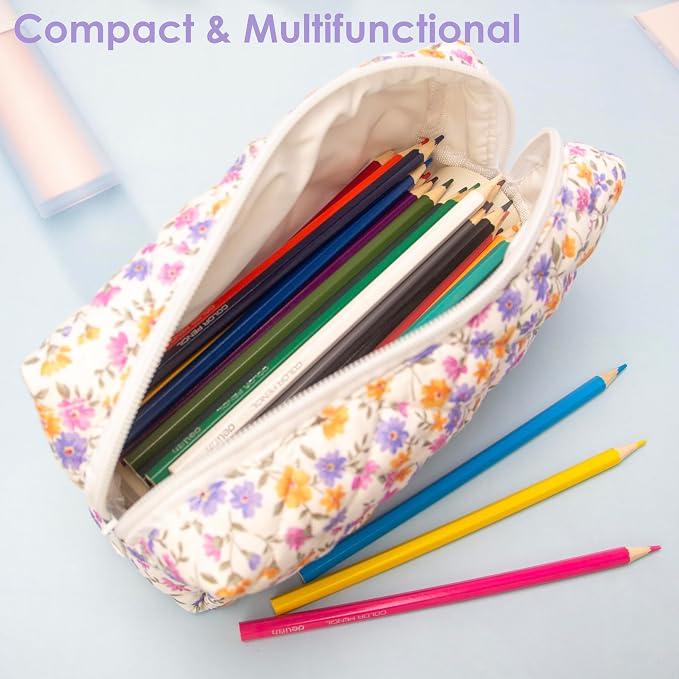 PAZIMIIK Small Quilted Makeup Bag,Zipper Cosmetic Pouch,Ditsy Floral,2 Pack | Lightweight Cosmetic Bag Organizer for Women,Purse Storage Holds Makeup,Toiletries,Skincare,Beauty Essentials,Travel Items