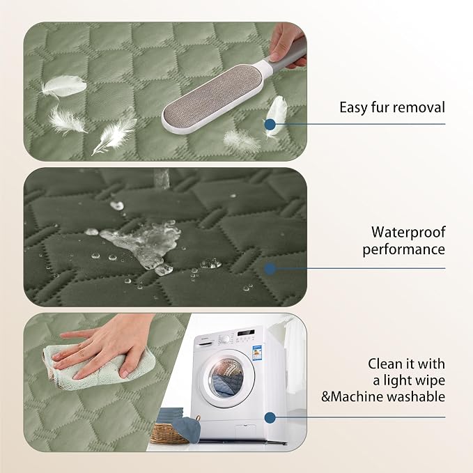 gogobunny Waterproof Dog Blankets for Large Dogs, Pet Bed Cover Breathable | Washable Pee Pads, Quilted Throw Blanket, Furniture Protector for Couch Sofa Bed Car, 82x82 Inch Dark/Light Olive