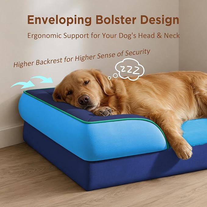 Comfort Expression Orthopedic Dog Beds for Large Sized Dog with Bolster | Waterproof Dog Couch Bed with Washable Cover & Non-Slip Bottom, Supportive Egg Crate Foam Large Pet Bed, 36x27 Inch
