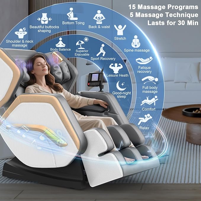 Massage Chair Full Body, Zero Gravity Massage Chair 2025 for Back Fatigue with 10 Fixed Rollers, Airbags, Heating, Phone Controller, Bluetooth Speaker, Nightlights for Living Room, Bedroom
