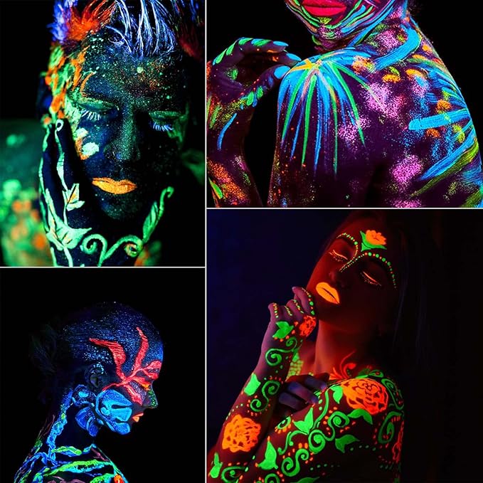 6 PCS Glow Body Paint Set,Glow in Dark Face Glitter Paint Body Glow Powder Neon Party Supplies Facial Highlighter Kits for Adults&Kids,Body Makeup