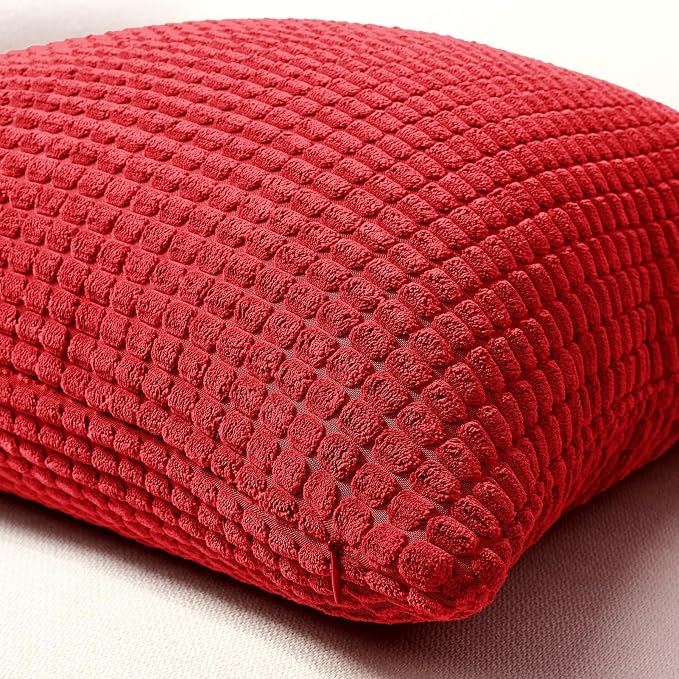 Softalker Corduroy Decorative Throw Pillow Covers 12x20, Set of 2, Red | Soft Boho Striped Pillow Cases, Couch Fluffy Cushion Covers for Farmhouse Home Decor Bed Living Room
