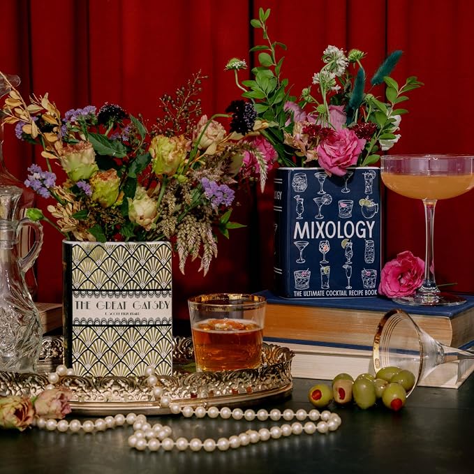 Steel Mill & Co. Ceramic Book-Shaped Vase, The Great Gatsby | Original Small Decorative Vases for Home Decor, Cute Classic Bookshelf Decor with Gold Foil, Unique Vase for Book Lovers