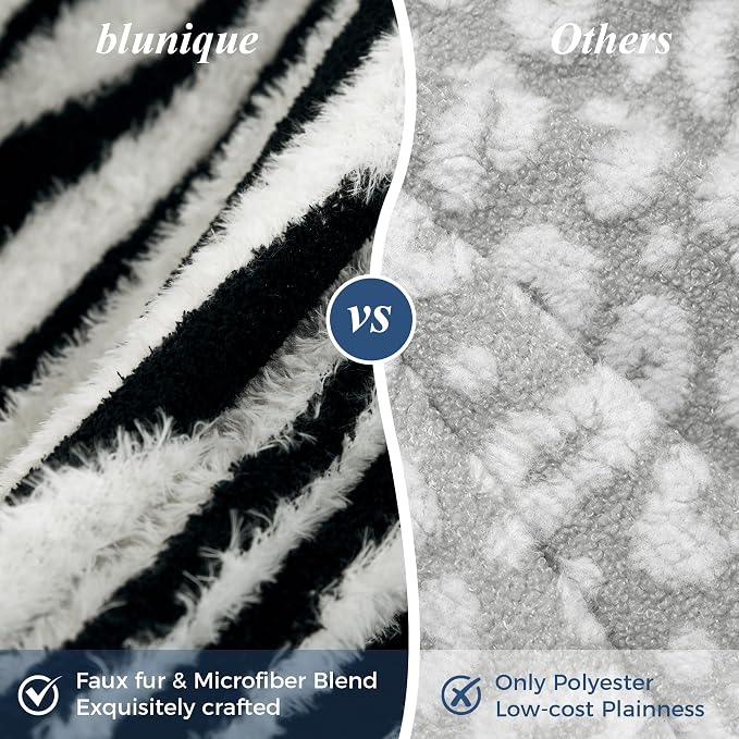 Knit Throw Blanket for Couch, Soft Cozy Fluffy Knitted Blanket for Sofa, Bed, Gift for Women Girls Home Decor (Zebra-Black, Throw 50"x60")