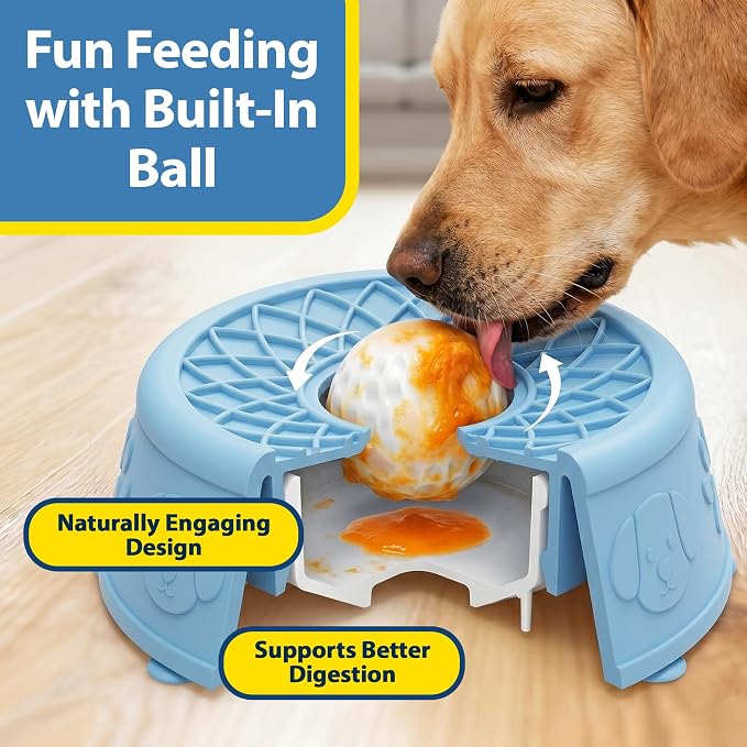 Slow Feeder Dog Bowls with Rolling Ball & Lick Mat for Dogs, Interactive Dog Enrichment Toy, Anti-Slip Puzzle Feeder for Yogurt, Bone Broth & Wet Food, Slow Eating Bowl for Small, Medium & Large Dogs