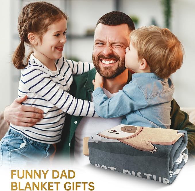 Leebbsin Funny Gift for Dad, Dad Birthday Gift from Daughter Son | Dad is Charging Sloth Blanket 60" x 50", Grey, Dads Gifts for Fathers Day Christmas, Soft Sloth Throws Blanket for Father