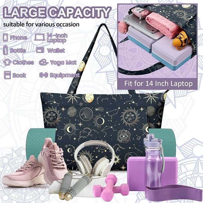 Yoga Bag for Women, Large Canvas Yoga Mat Tote Bag with Yoga Mat Carrier - Large Mat Pocket Fitness Tote for Pilates, Gym, Travel, Office & Beach