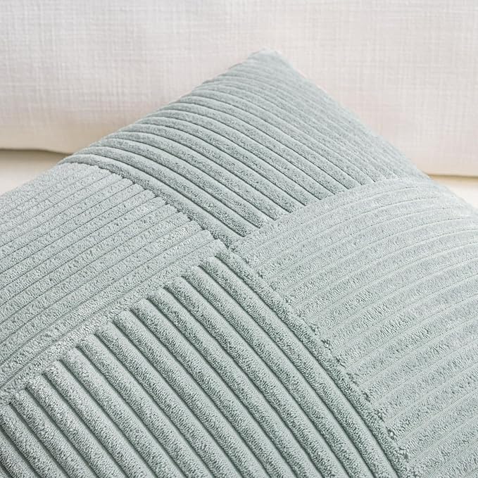 Fancy Homi Set of 1 Grey Blue Boho Long Lumbar Body Decorative Throw Pillow Cover 14x36 Inch for Bed Couch Bedroom Bench, Soft Patchwork Corduroy Textured Pillow Case, Rustic Farmhouse Room Decor