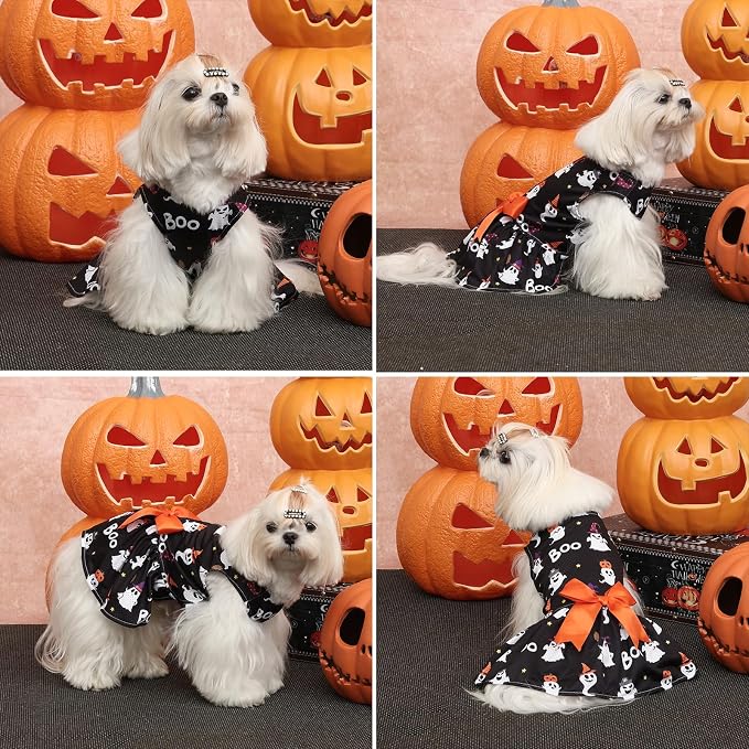 CuteBone Dog Mesh Dress Halloween Puppy Sundress Pet Outfit Summer Fashion for Small Dogs Girl Cat Clothes