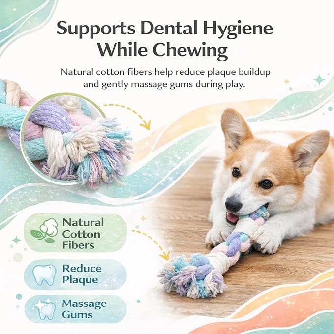 Dog Rope Toy – Eco-Friendly Durable Cotton Dog Chew Toy for Aggressive Chewers & Puppies – Interactive Molar Teeth Cleaning,(12in), Safe, Non-Toxic, Fun Play