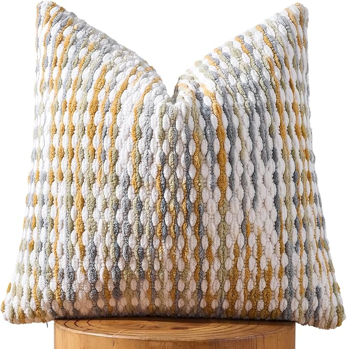 Boho Chenille Pillow Cover Decorative Tufted Pillowcase for Couch Bed Sofa Bedroom Living Room Modern 18 x 18-Inch Grey
