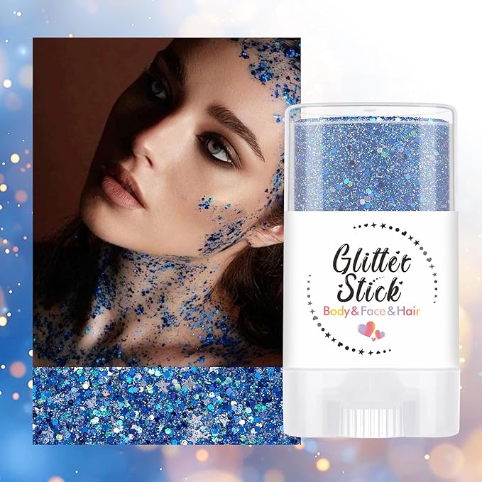 Body Glitter Stick, Holographic Sequins Face Glitter Makeup Neon Outfit Festival Rave Prom Party Accessories Hair Glitter Gel. (Blue)