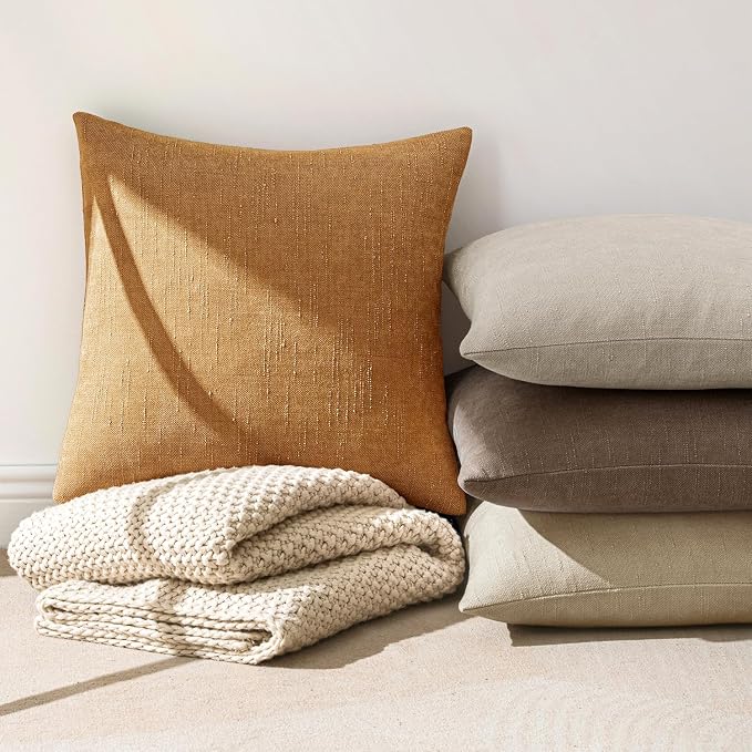 MIULEE 24x24 Inch Euro Textured Chenille Throw Pillow Covers Golden Brown | Pack of 2 Decorative Soft Throw Pillows,Solid Textured Cushion Covers,Modern Home Decor for Bed Couch Sofa Bedroom Livingroom