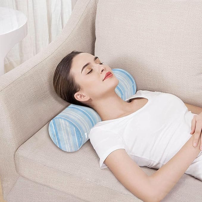 Bolster Pillow Spa Neck Roll Pillows for Bed Long Round Pillows for Bed Cylinder Neck Pillow Back Support Light Blue Stripe