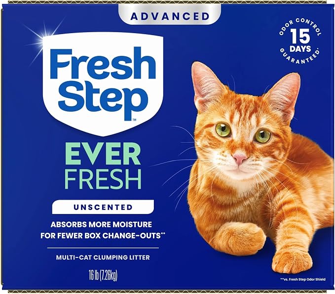 Fresh Step Advanced Ever Fresh Unscented Clumping Cat Litter, 16 lb., 2 Pk | Ultra Absorbent to Last Longer, Unscented, Lowest Dust Formula, Compatible with Most Auto Litter Boxes