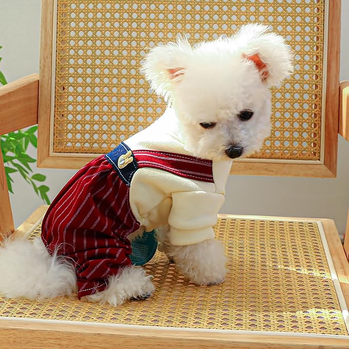 Dog Comfortable Soft Overalls Dog One-Piece Bear Outfit Puppy Cute Sweater Shirt Corduroy Pants Pet Stylish Summer Spring Clothes for Small Dogs Chihuahua Dachshund Daily Holiday Jumpsuit Costume