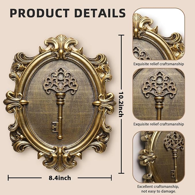 Vintage Key Wall Sculpture, Antique Wall Decor,Retro Hallway Wall Art,Hanging Decoration with Embossed Key Design, Oval Aesthetic Room Decor, Vintage Decoration for Living Room Bedroom Gallery,Unique Gifts