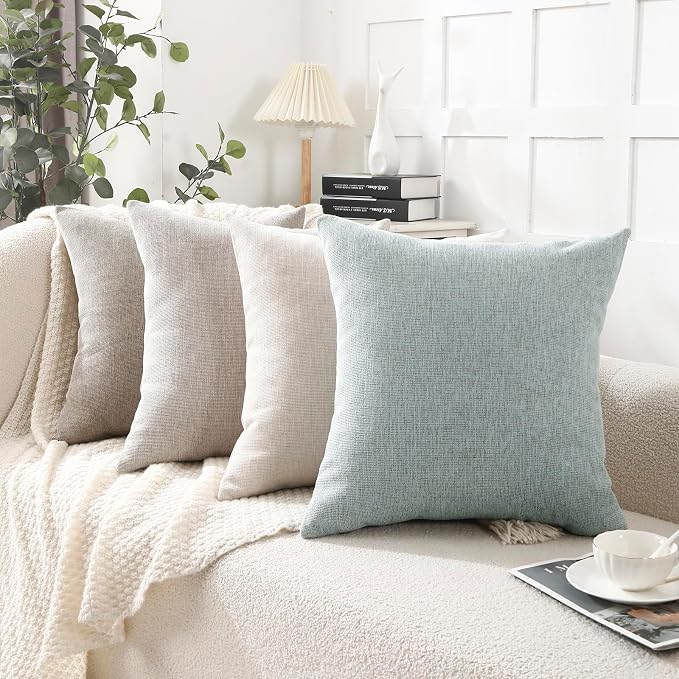 Decorative Chenille Throw Pillow Covers 26x26 Euro Shams Lightcyan | Pack of 2 Square Soft Cozy Concise Modern Farmhouse Fall Cushion Cases for Sofa Couch Bed Living Room Home Decor