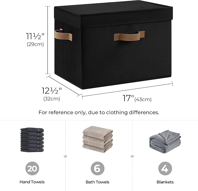 StorageWorks Fabric Storage Bins with Lids, Large Closet Storage Bins | Flip-Top Lid, 3 Handles, Collapsible, Stackable, for Clothes Blankets, Multi-Purpose, Jumbo, Black, 2-Pack