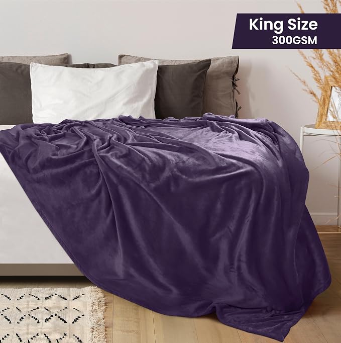 Utopia Bedding Ultra Soft Fleece Bed Blanket King Size Purple (90x102 Inch) | Microfiber Plush Warm Lightweight Breathable Cozy Blanket Anti-Static, All Season Use, Gift for Women and Men
