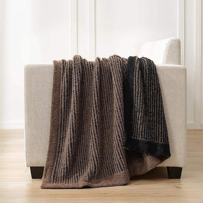 Snuggle Sac Chocolate Brown Throw Blanket for Couch, Fuzzy Microfiber Throws, Knit Soft Blankets for Couch, Sofa, Travel, Black Brown, 50x60 inches
