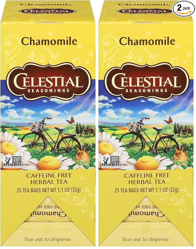 Celestial Seasonings Caffeine Free Chamomile Herbal Tea, 25 Tea Bags,(Pack of 2)
