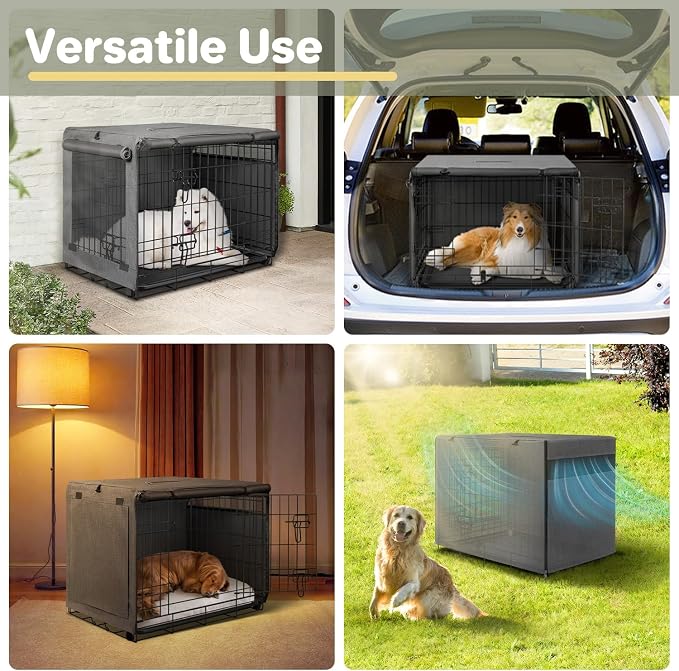 Seiyierr Dog Crate Cover - Kennel Cover Fit for 30 Inch Dog Crate, Double Door Polyester Crate Cover for Wire Dog Crate Indoor Outdoor Protection, Grey